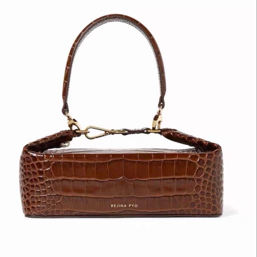 Rejina Pyo Dark Brown Croc-Embossed Shoulder Bag